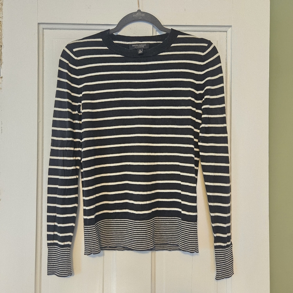 Banana Republic Black And White Striped Silk Cashmere Sweater